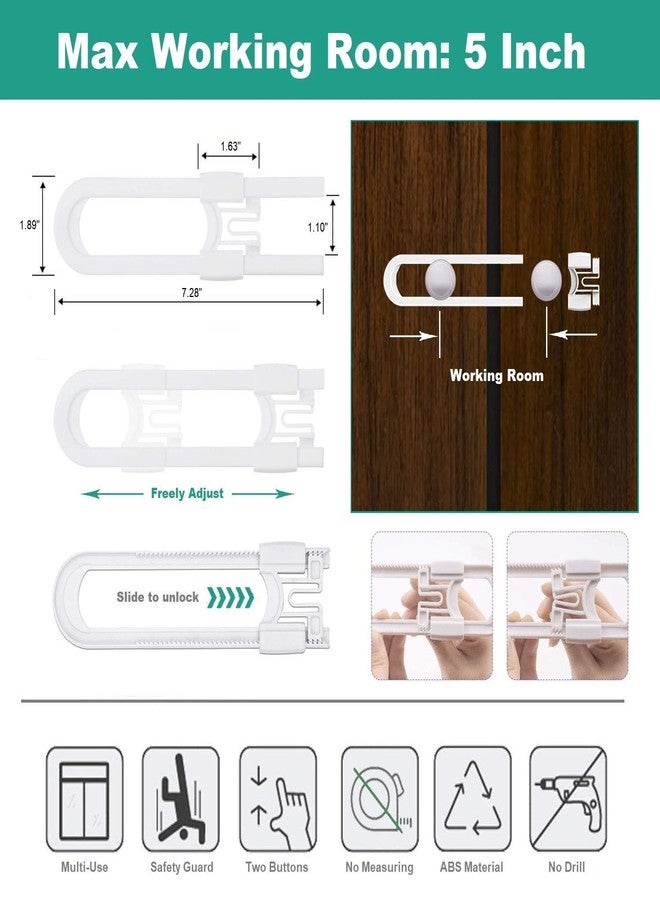 OKEFAN Sliding Cabinet Child Safety Locks - OKEFAN Baby Proofing Cabinet Lock Cupboard Latches for Kids on Closet Door Knobs Handles Pulls No Drill (8, White) - Image 4